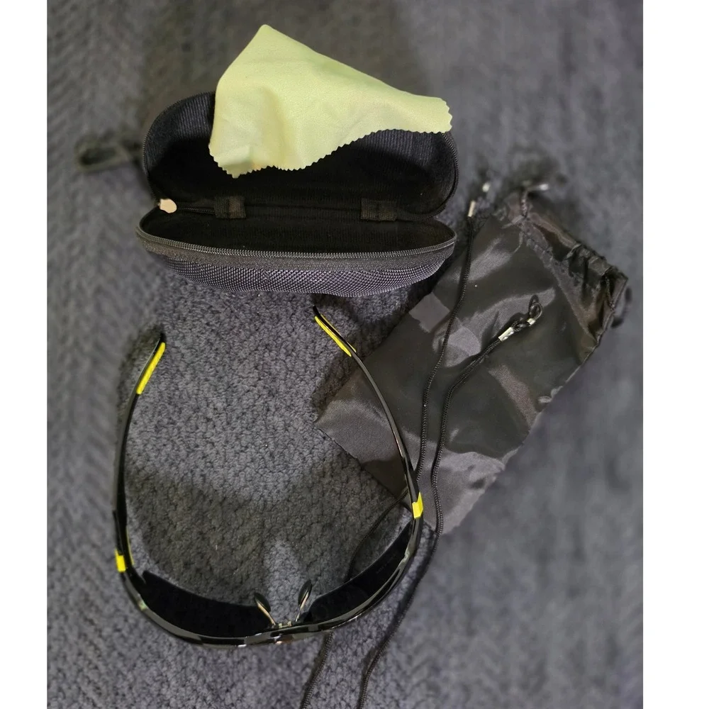Polarized Sport Wraparound Sunglasses Black Yellow Cycling Fishing UV400 w/ Case